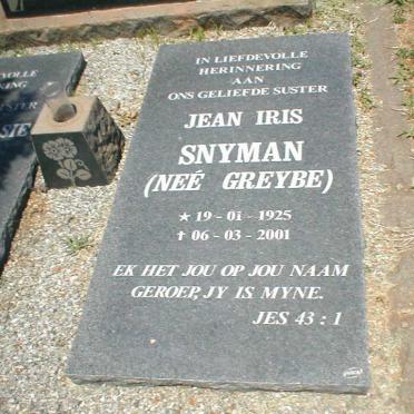 SNYMAN Jean Iris nee GREYBE 1925-2001