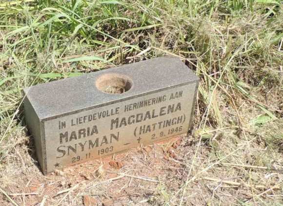 SNYMAN Maria Magdalena nee HATTINGH 1903-1946