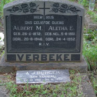 VERBEKE Albert M. 1872-1946 &amp; Aletha E. NEL 1881-1952 :: BURGER A. J. nee VERBEKE 1912-1992