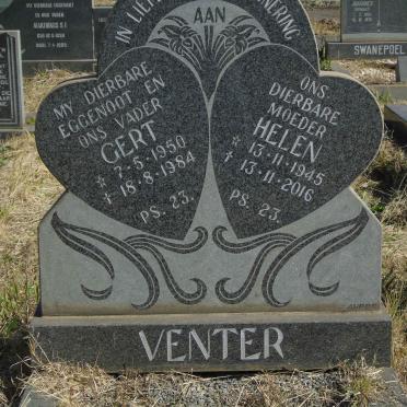 VENTER Gert 1950-1984 &amp; Helen 1945-2016