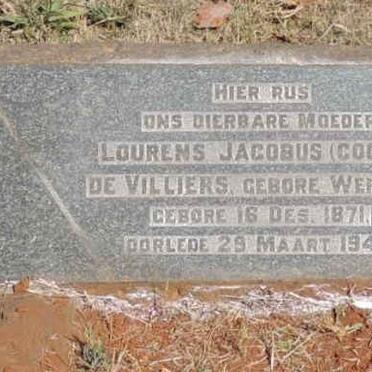 VILLIERS Lourens Jacobus, de nee WEPENER 1871-1940