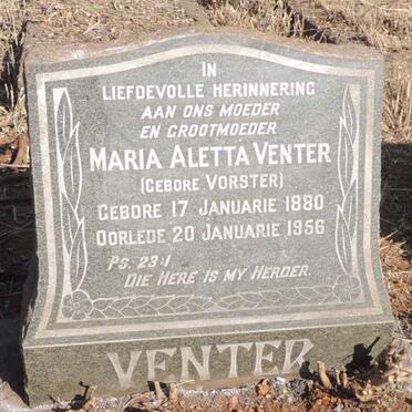 VENTER Maria Aletta nee VORSTER 1880-1956