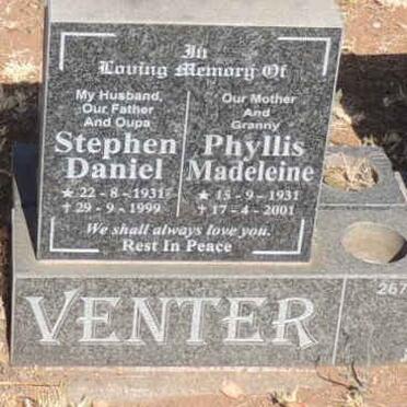 VENTER Stephen Daniel 1931-1999 & Phyllis Madeleine 1931-2001