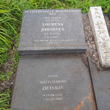 VYVER Lourens Johannes, van der 1932-2012 &amp; Peggy Doreen 1938-2002 :: ZIETSMAN Aletta Susanna 1930-2002 