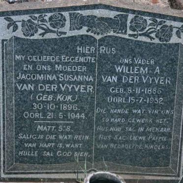 VYVER Willem A., van der 1886-1952 &amp; Jacomina Susanna KOK 1896-1944