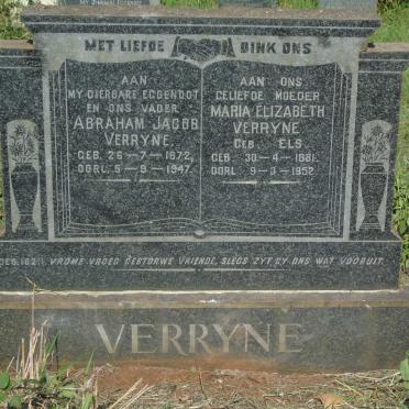 VERRYNE Abraham Jacob 1872-1947 & Maria Elizabeth ELS 1881-1952