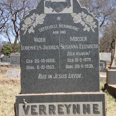 VERREYNNE Lodewicus Jacobus 1868-1953 &amp; Susanna Elizabeth VILJOEN 1879-1935