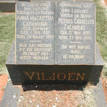 VILJOEN Petrus Cornelius Zacharias 1895-1966 &amp; Anna Magrietha Catharina SNYMAN 1899-1949