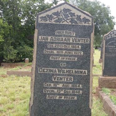 VENTER Jan Adriaan 1864-1922 &amp; Gezina Wilhelmina 1864-1940