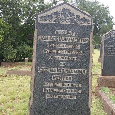 VENTER Jan Adriaan 1864-1922 &amp; Gezina Wilhelmina 1864-1940