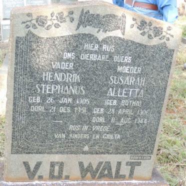 WALT Hendrik Stephanus, v.d. 1905-1951 &amp; Susarah Alletta BOTHA 1906-1944