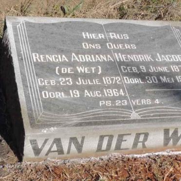 WALT Hendrik Jacob, van der 1873-1940 & Rencia Adriana DE WET 1872-1964