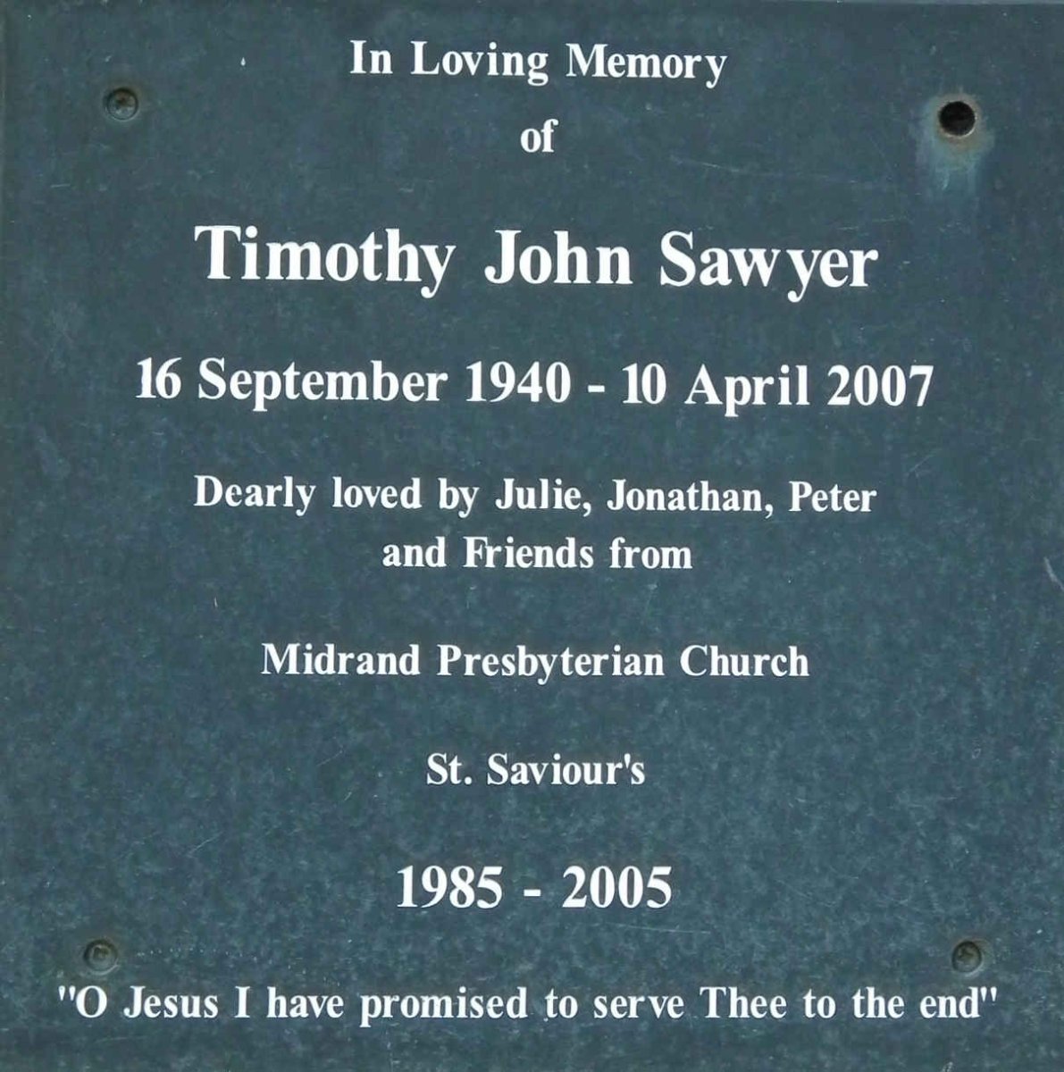 SAWYER Timothy John 1940-2007