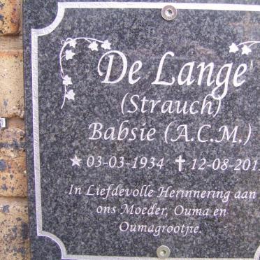 LANGE A.C.M., de nee STRAUCH 1934-2013