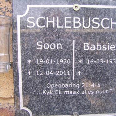 SCHLEBUSCH Soon 1930-2011 &amp; Babsie 1931-