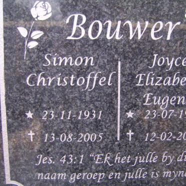 BOUWER Simon Christoffel 1931-2005 &amp; Joyce Elizabeth Eugene 1936-2013