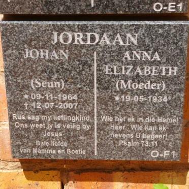 JORDAAN Anna Elizabeth 1934- :: JORDAAN Johan 1964-2007