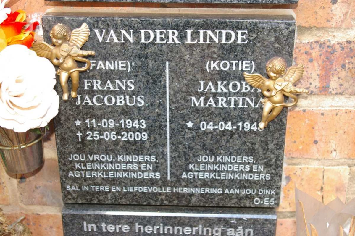 LINDE Frans Jacobus, van der 1943-2009 &amp; Jakoba Martina 194?-