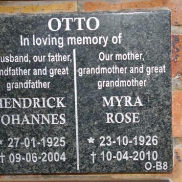 OTTO Hendrick Johannes 1925-2004 &amp; Myra Rose 1926-2010