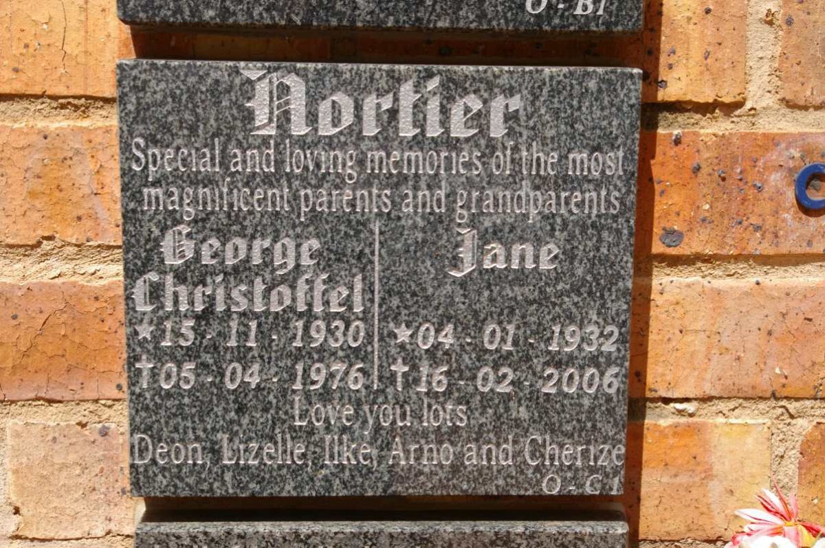 NORTIER George Christoffel 1930-1976 &amp; Jane 1932-2006