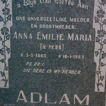 ADLAM Anna Emilie Maria nee HESS 1883-1963