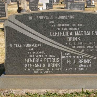 BRINK Hendrik Petrus Stefanus 1936-1997 :: BRINK Gertruida Magdalena 1938-1976 :: BRINK H.J. nee BREEDT 1936-