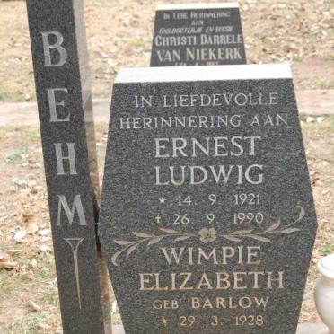 BEHM Ernest Ludwig 1921-1990 &amp; Wimpie Elizabeth BARLOW 1928-