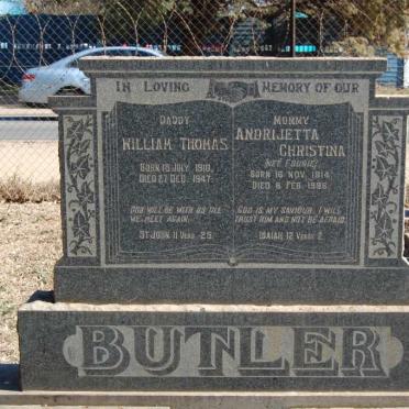 BUTLER William Thomas 1910-1947 &amp; Andrijetta Christina FOURIE 1914-1996