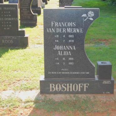 BOSHOFF Francois van der Merwe 1903-1978 &amp; Johanna Alida 1905-1993