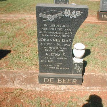 BEER Johannes Izak, de 1913-1986 &amp; Aletha E. J.V. VUUREN 1908-