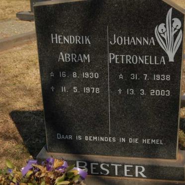 BESTER Hendrik Abram 1930-1978 &amp; Johanna Petronella 1938-2003