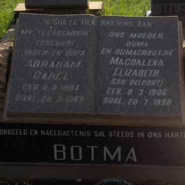 BOTMA Abraham Carel 1904-1969 &amp; Magdalena Elizabeth DELPORT 1906-1998