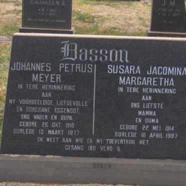 BASSON Johannes Petrus Meyer 1910-1977 &amp; Susara Jacomina Margaretha 1914-1997