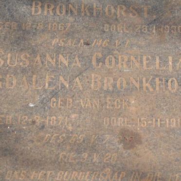 BRONKHORST Susanna Cornelia Magdalena nee VAN ECK 1871-1917 :: BRONKHORST -1964