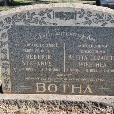 BOTHA Frederik Stefanus 1888-1963 &amp; Aletta Elizabeth Dorethea BOTHA 1893-1976
