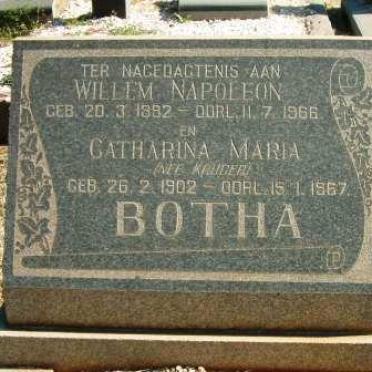 BOTHA Willem Napoleon 1882-1966 &amp; Catharina Maria KRUGER 1902-1967
