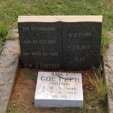 COETZER P.W.J. 1888-1970 &amp; A.M.E. BOTMA 1895-1989