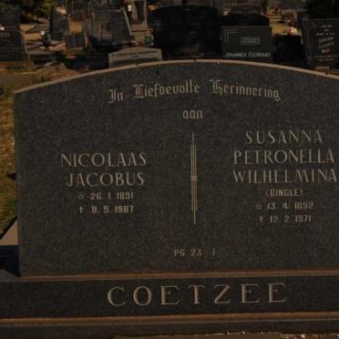 COETZEE Nicolaas Jacobus 1891-1987 &amp; Susanna Petronella Wilhelmina BINGLE 1892-1971