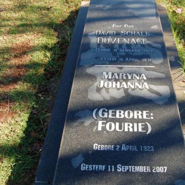 DUVENAGE David Schalk 1922-1971 &amp; Maryna Johanna FOURIE 1923-2007 