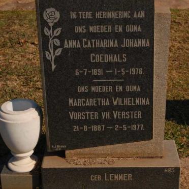 GOEDHALS Anna Catharina Johanna 1891-1976 :: VORSTER Margaretha Wilhelmina nee VERSTER 1887-1977