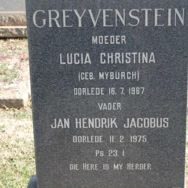 GREYVENSTEIN Jan Hendrik Jacobus -1975 &amp; Lucia Christina MYBURGH -1967