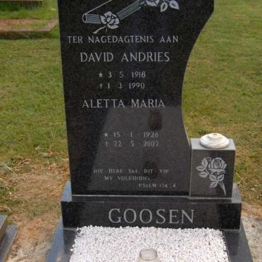 GOOSEN David Andries 1918-1990 &amp; Aletta Maria 1926-2007