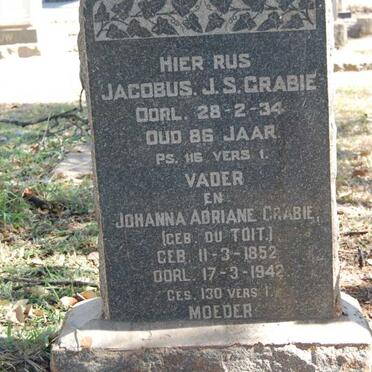 GRABIE Jacobus J.S. -1934 &amp; Johanna Adriane DU TOIT 1852-1942