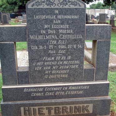 HIETBRINK Wilhelmina Gertruida nee ELS 1925-1954
