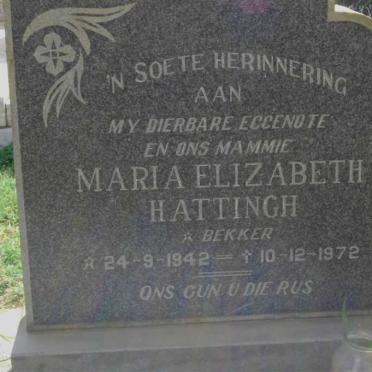 HATTINGH Maria Elizabeth nee BEKKER 1942-1972