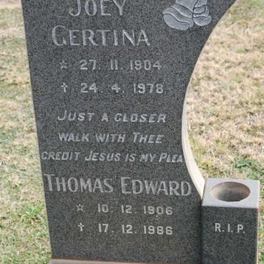 JOHNSON Thomas Edward 1906-1986 &amp; Joey Gertruida 1904-1978
