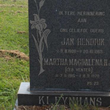KLEYNHANS Jan Hendrik 1908-1969 &amp; Martha Magdalena H.J. VENTER 1915-1970