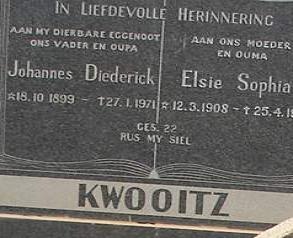 KWOOITZ Johannes Diederick 1899-1971 &amp; Elsie Sophia 1908-1978
