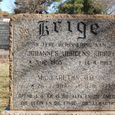 KRIGE Johannes Jurgens 1905-1963 &amp; Margaretha MALAN 1909-1994