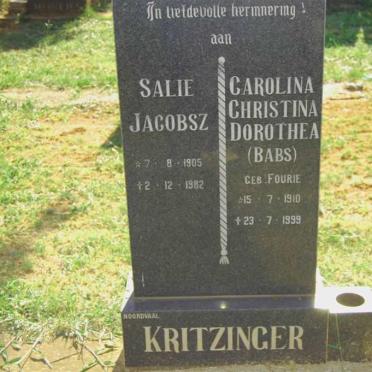 KRITZINGER Salie Jacobsz  1905-1982 &amp; Carolina Christina Dorothea FOURIE 1910-1999